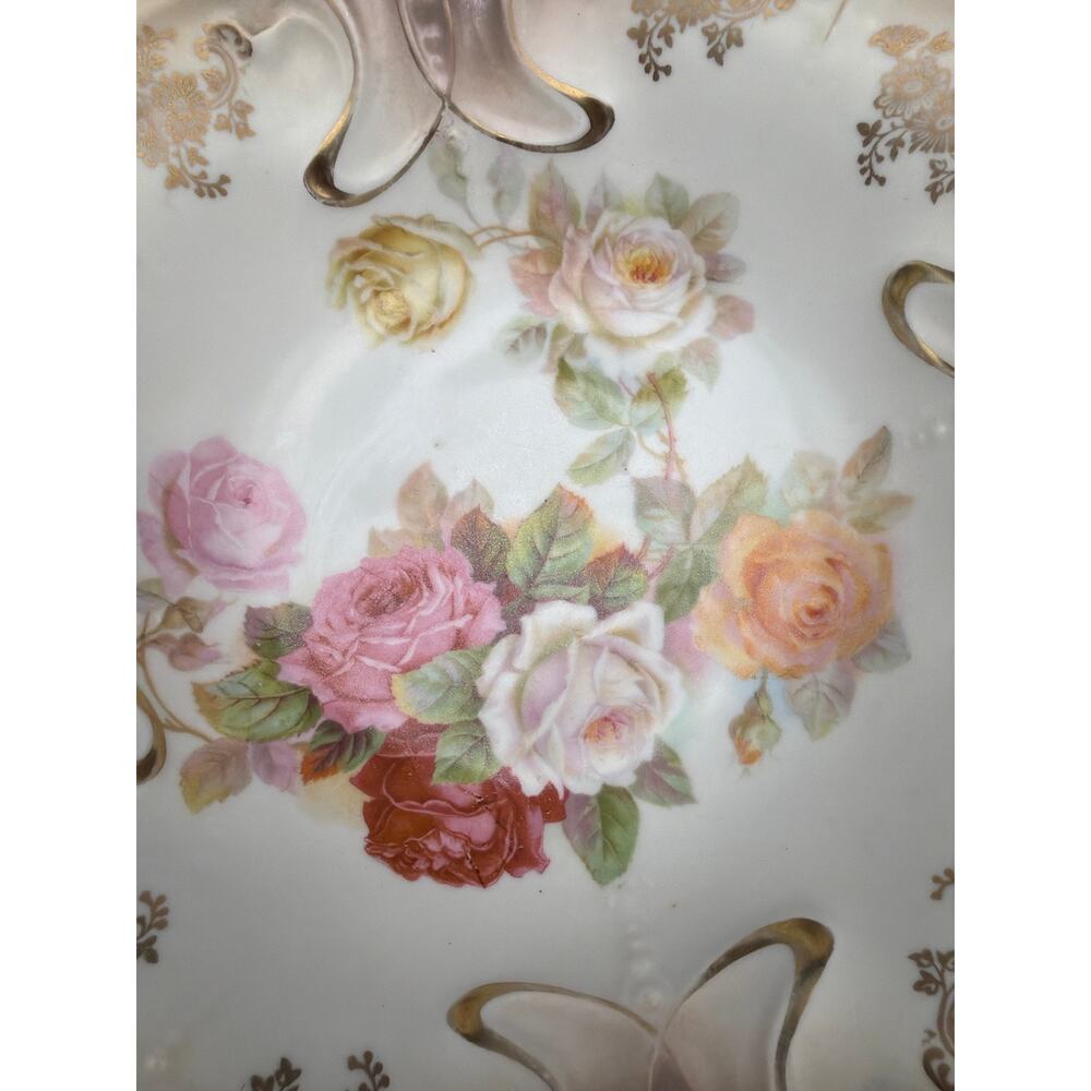 Antique Germany 101 Porcelain Serving Bowl 11” Roses Pink Gold Art Nouveau - Picture 2 of 14